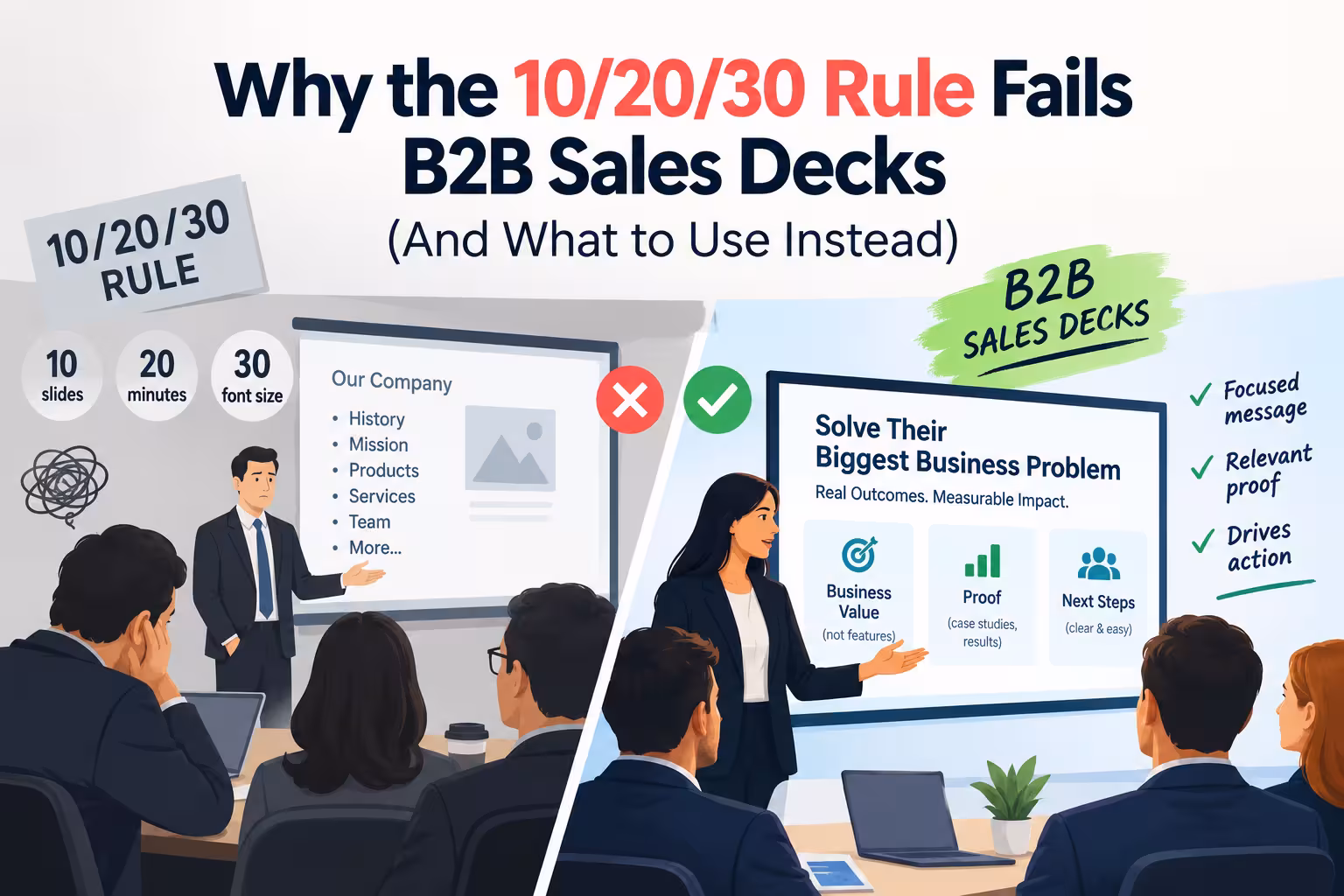 Why the 10/20/30 Rule Fails B2B Sales Decks (And What to Use Instead)
