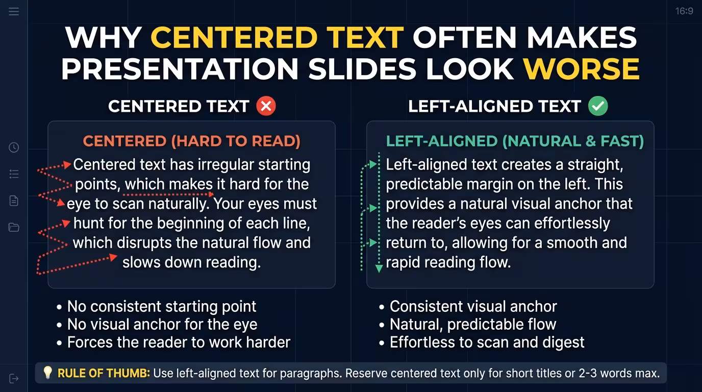 Why Centered Text Often Makes Presentation Slides Look Worse