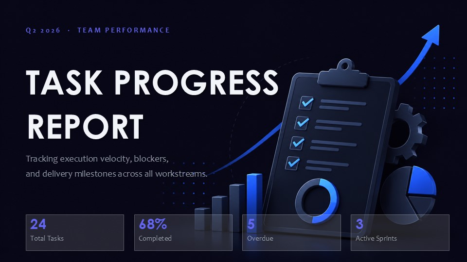 Task Progress Report PowerPoint Template with Editable Charts