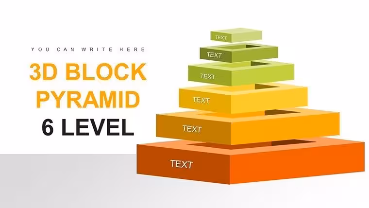 6-Level 3D Block Pyramid PowerPoint Charts: Visualize Hierarchies with Depth