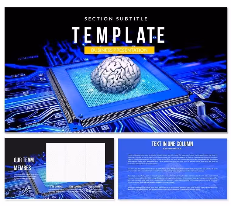 Virtual Artificial Brain PowerPoint Template: Simulating Intelligence