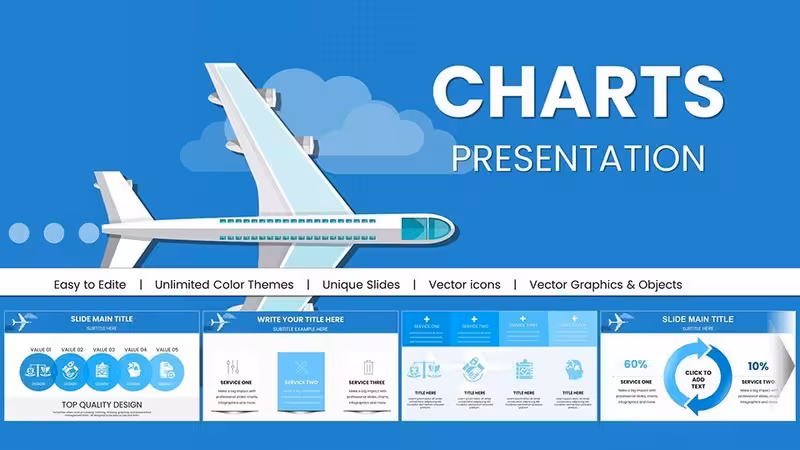 Airplane Flights Keynote Charts Template: Navigate Global Data Skies