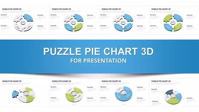 3D Puzzle Pie Charts PowerPoint Template