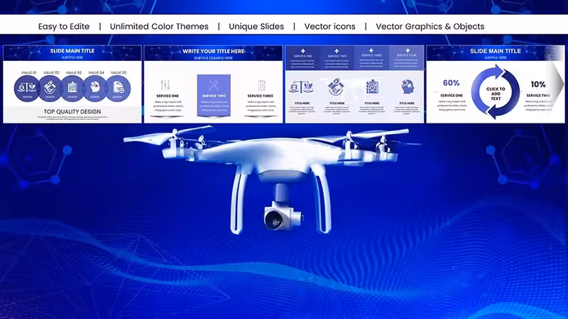 Flying Drone PowerPoint Charts Presentation: Capture Aerial Perspectives in Your Slides