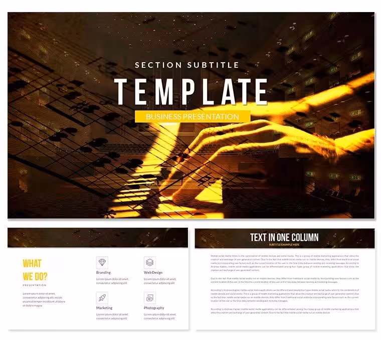 Playing Piano PowerPoint template, Background for Presentation