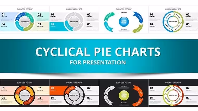 Cyclical Pie Charts Template for PowerPoint - 29 Editable Slides
