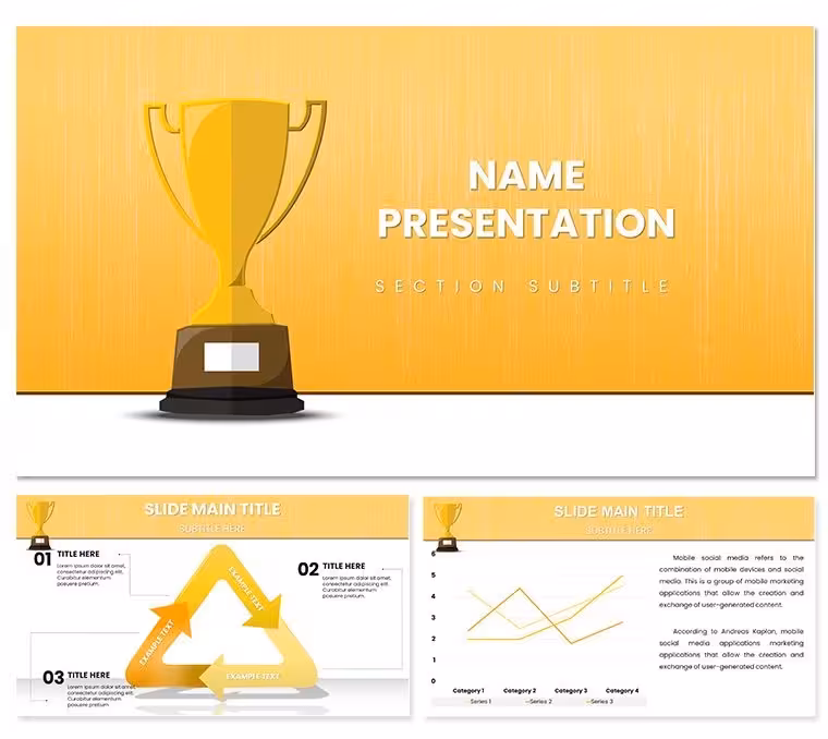 Victory Cup PowerPoint Template: Hoisting High Achievement Tales