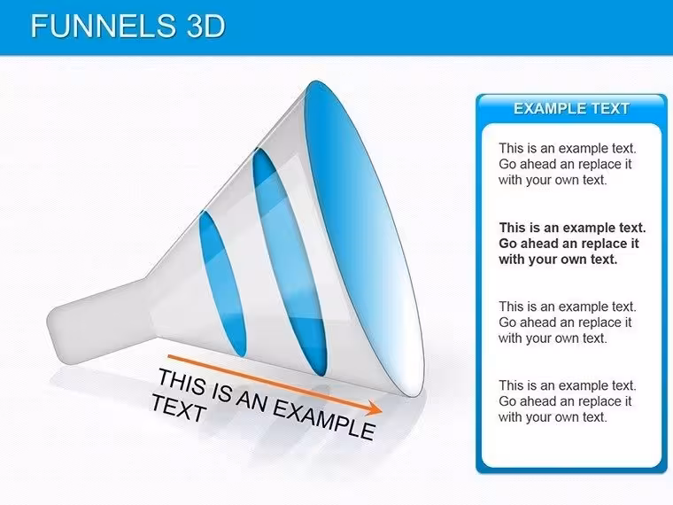 3D Funnels PowerPoint Template: Funnel Insights into Focus