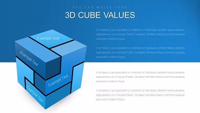 3D Cube Marked Sides PowerPoint Charts Template