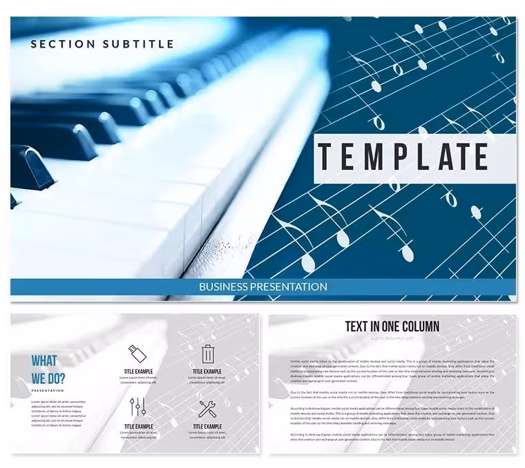 Pianoforte and Sheet Music PowerPoint Template for Presentation