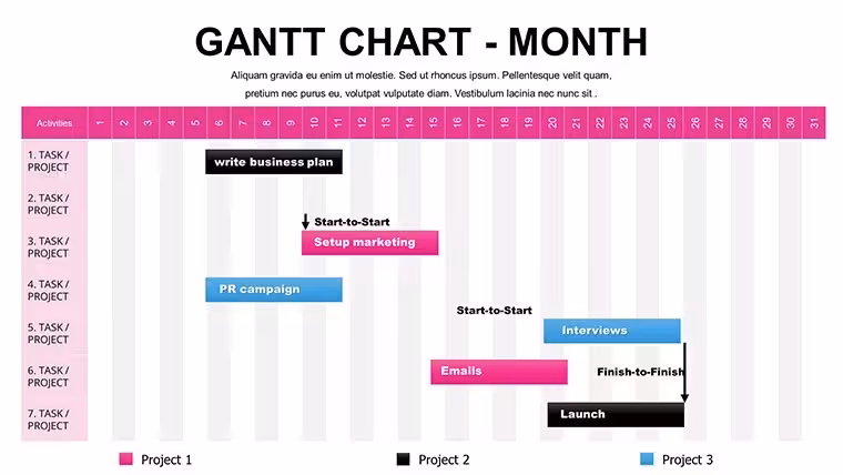 Free Monthly Gantt Charts  PowerPoint Template