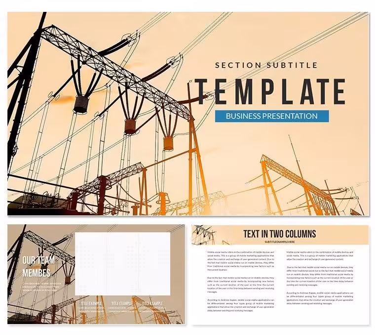 Electric towers (high-voltage lines) PowerPoint Template