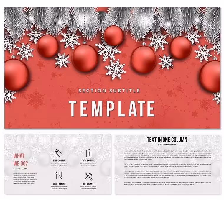 Snowflakes and Toys on Christmas Trees PowerPoint templates