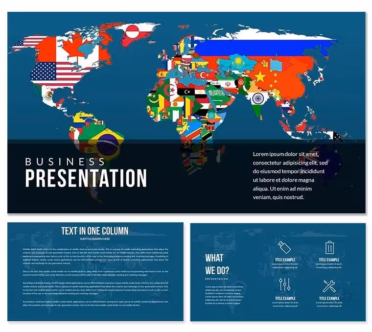 Flags of countries on the world map Keynote Presentation Template