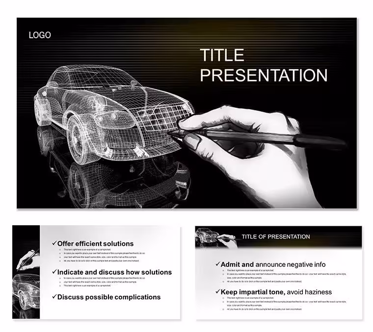 Car 3D Drawing Keynote Template: Sketch Innovation