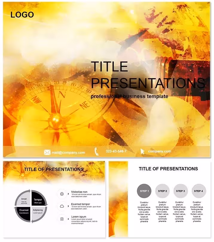 Yellow Compass Background PowerPoint Template