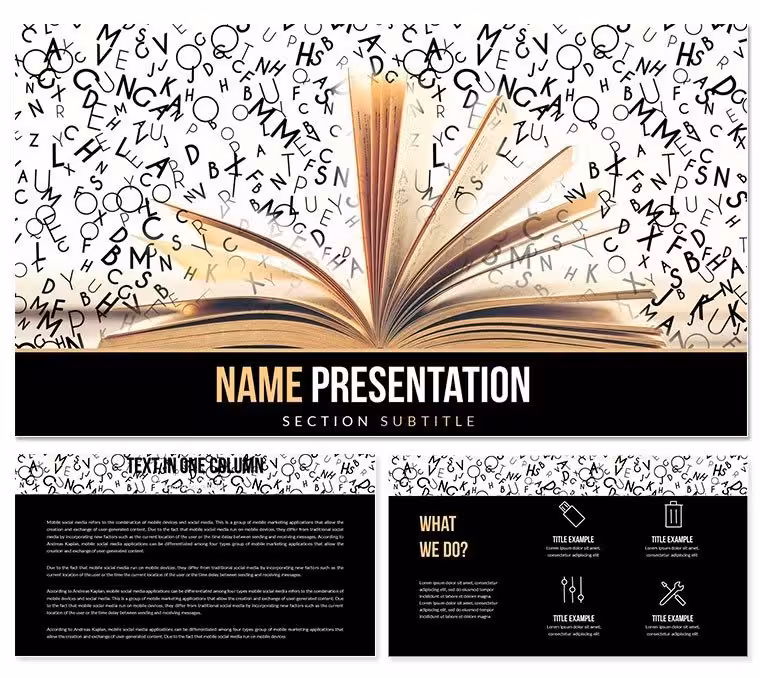 Open Book with Letters Keynote Template