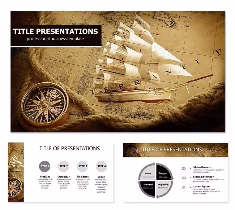 Compass Map Ship Keynote Template for Presentation