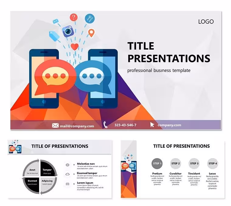 Online Social Media PowerPoint Template: Weave Digital Conversations