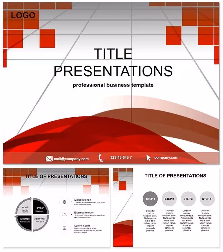 Red Squares Wave PowerPoint Template: Abstract Energy Flow