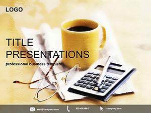 Cup of coffee and business Calculation PowerPoint Template