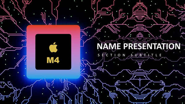 Cyberpunk Apple M4 PowerPoint Template: Futuristic Tech Slides