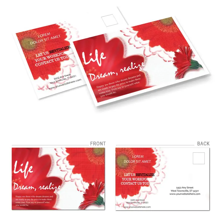 Red Wild Flower Postcards template
