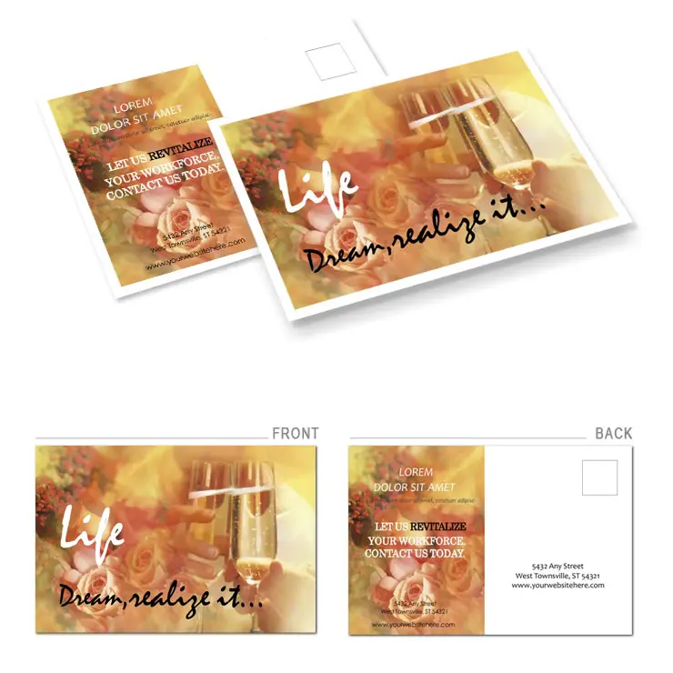 Flowers and Champagne Postcards Template - Download Design
