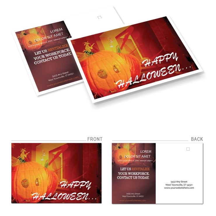 Halloween and doors in house Postcards template