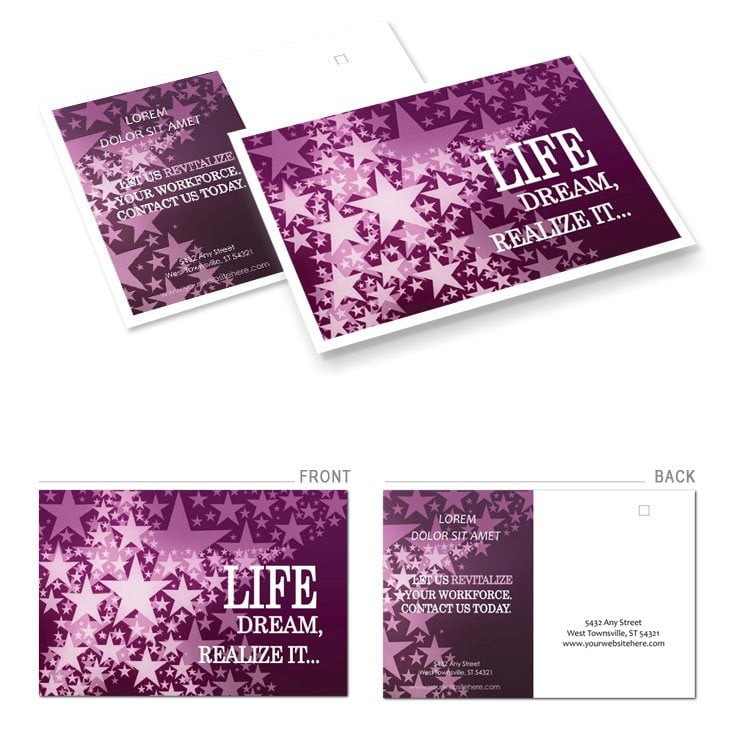 Abstract: Stars, Purple background Postcards template