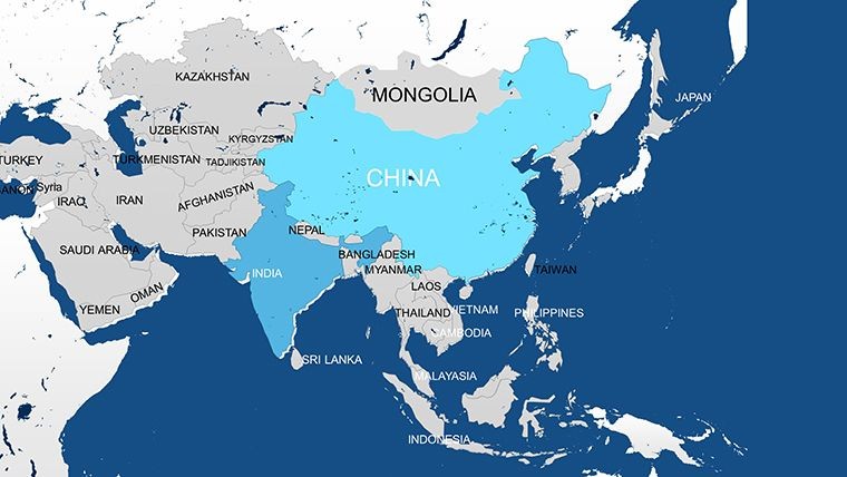 Map of Asia with Countries Keynote maps