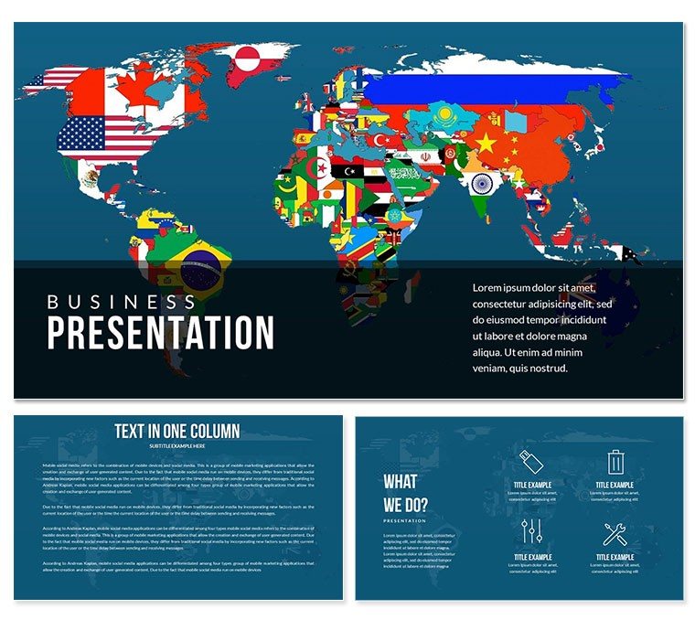 Flags of countries on the world map Keynote Presentation Template