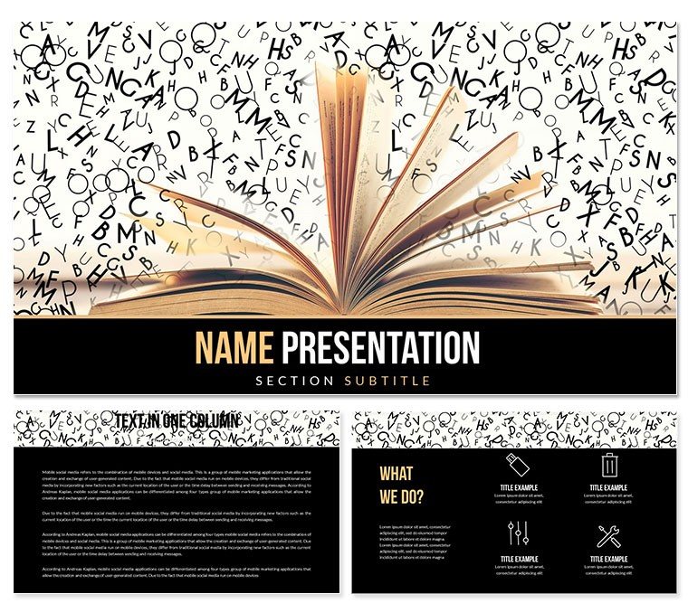 Open Book with letters Keynote templates