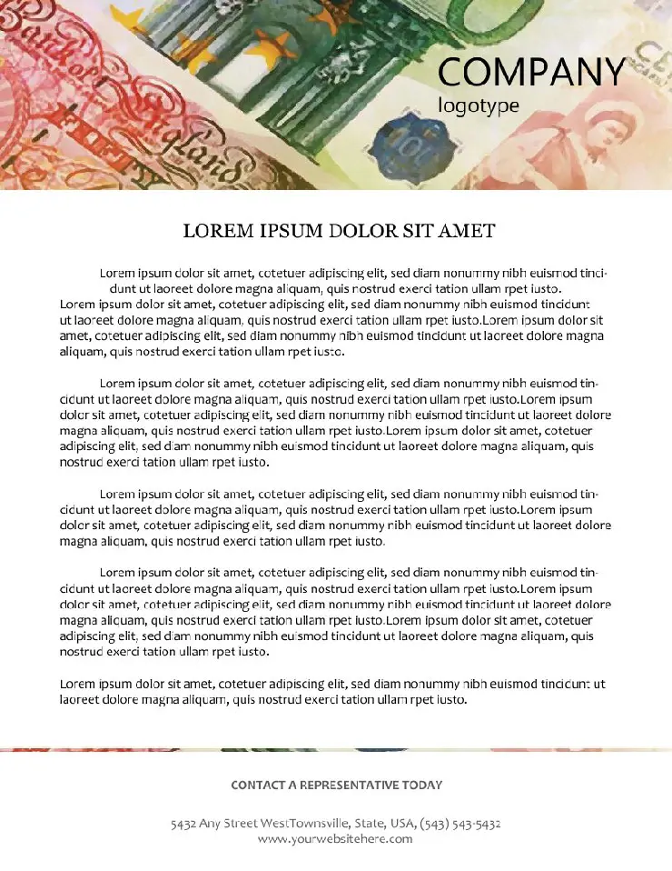 Money Exchange Euro Letterhead Template