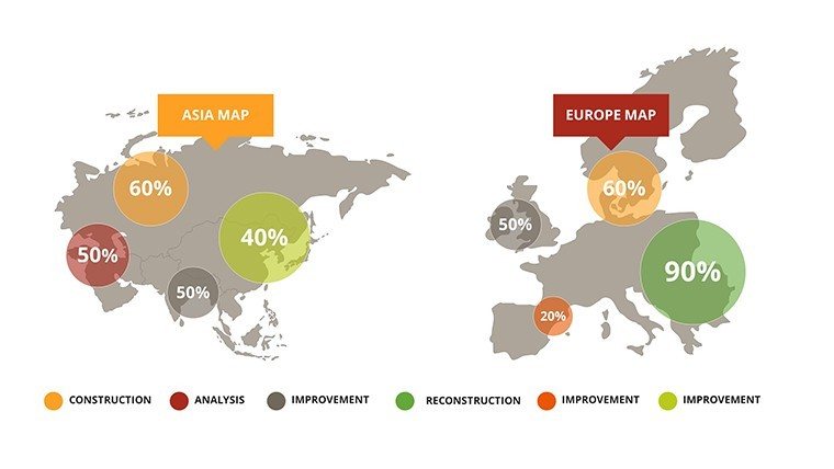 Asia, Europe Widescreen Maps of World for PowerPoint presentation