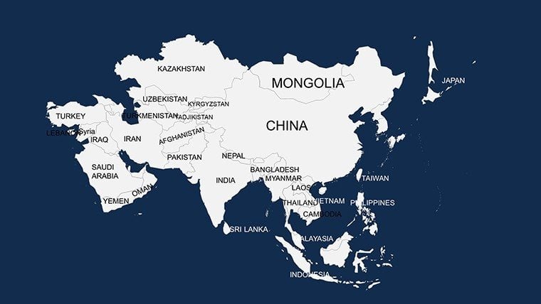 Grey Color Palette - Asia Countries PowerPoint maps