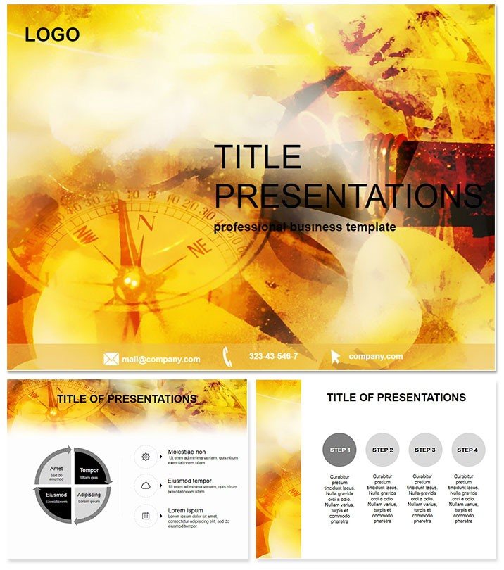 Background Compass Yellow PowerPoint Template