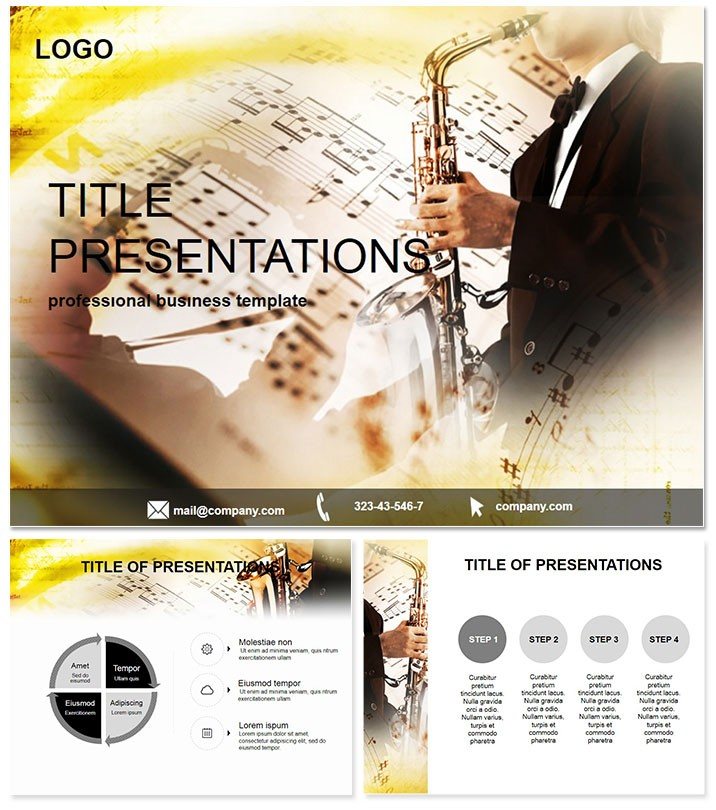 Music Saxophone Lessons PowerPoint Template | Professional Infographic