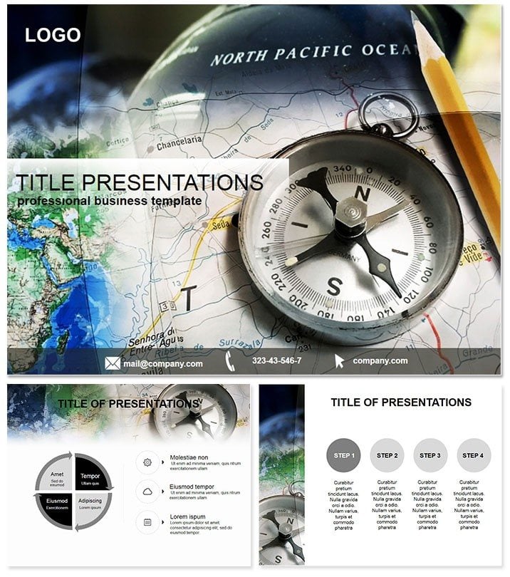 Tourist Map and Compass PowerPoint Template