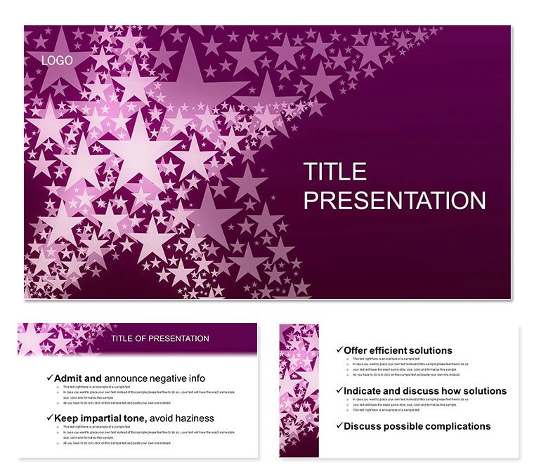 Art : Stars on Purple background PowerPoint template