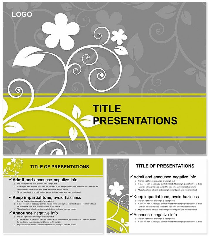 Gray Background with flower Vector PowerPoint templates