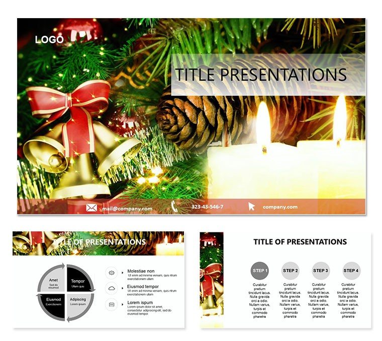 Christmas bells, Candles PowerPoint Template