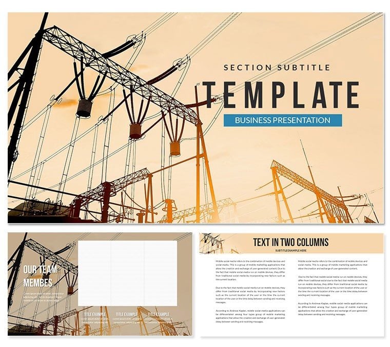 Electric towers (high-voltage lines) PowerPoint Template