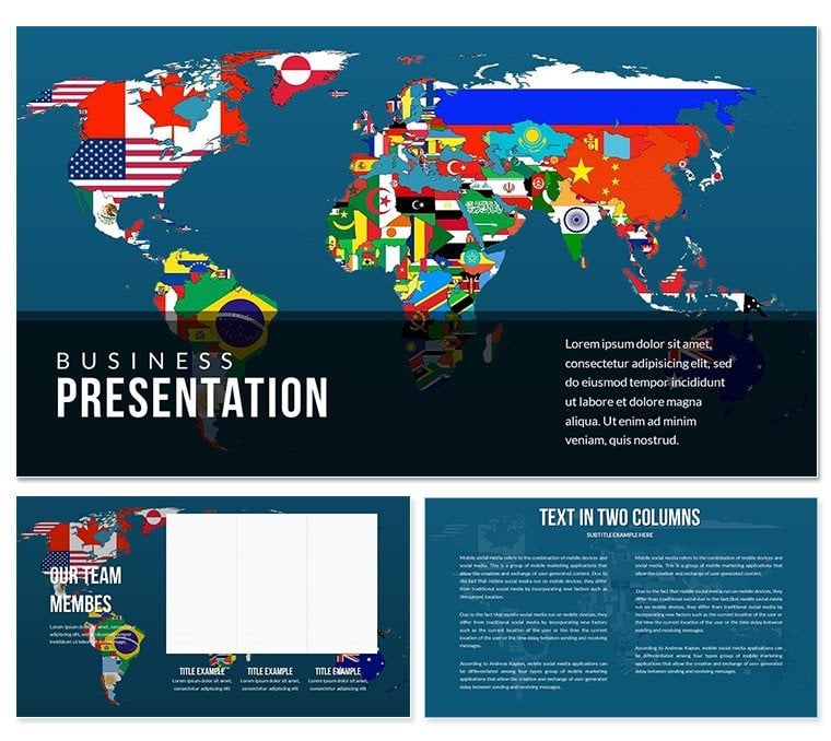 Flags of Countries on World Map PowerPoint Template