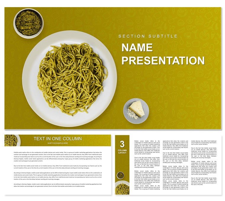 Spaghetti with Spinach Sauce PowerPoint template