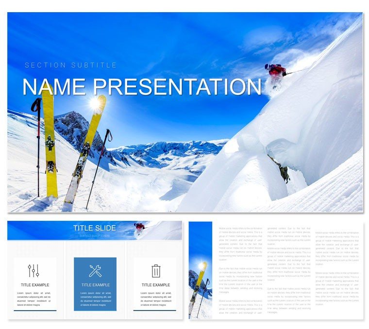 Skiing - ski trails in the mountains PowerPoint template